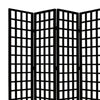 Wooden 4 Panel Foldable Window Pane Screen with Grid Design Black BM26664