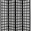 Wooden 4 Panel Foldable Window Pane Screen with Grid Design Black BM26664