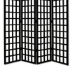 Wooden 4 Panel Foldable Window Pane Screen with Grid Design Black BM26664