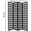 Wooden 4 Panel Foldable Window Pane Screen with Grid Design Black BM26664