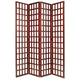 Wooden 4 Panel Foldable Window Pane Screen with Grid Design, Brown