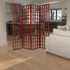 Wooden 4 Panel Foldable Window Pane Screen with Grid Design, Brown