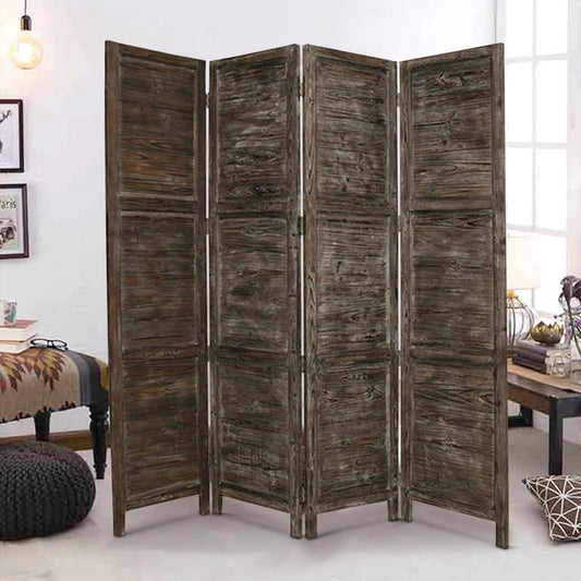 Wooden 4 Panel Foldable Floor Screen with Textured Panels, Black
