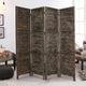 Wooden 4 Panel Foldable Floor Screen with Textured Panels, Black