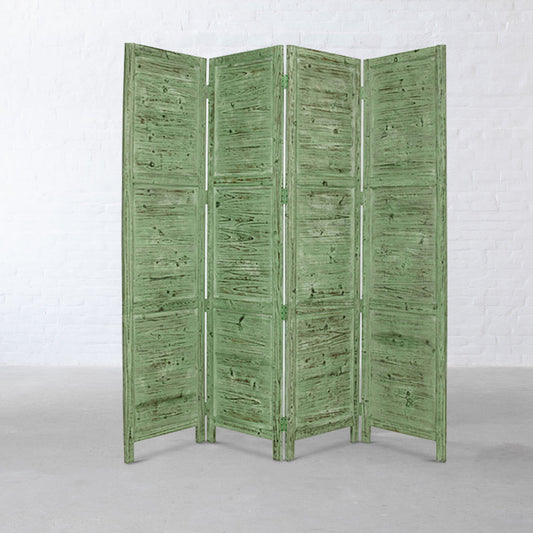 Wooden 4 Panel Foldable Floor Screen with Textured Panels, Green