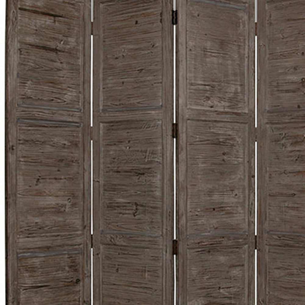 Wooden 4 Panel Foldable Floor Screen with Textured Panels Gray BM26669