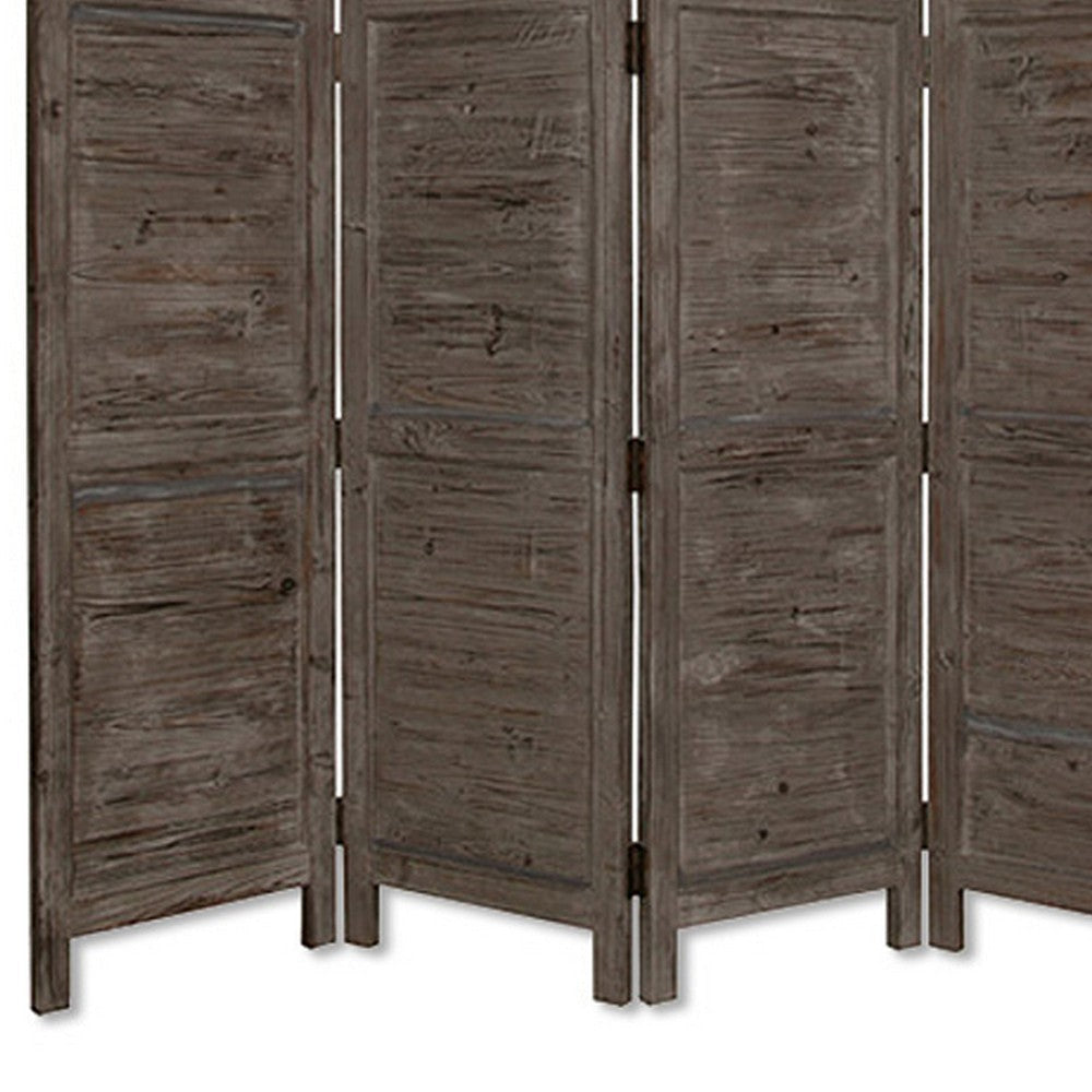 Wooden 4 Panel Foldable Floor Screen with Textured Panels Gray BM26669