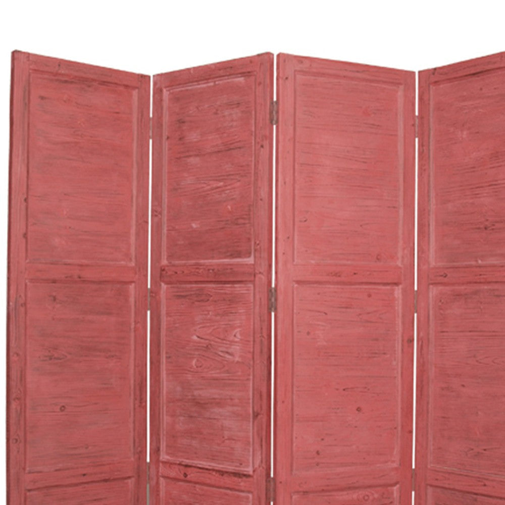 Wooden 4 Panel Foldable Floor Screen with Textured Panels Red BM26670