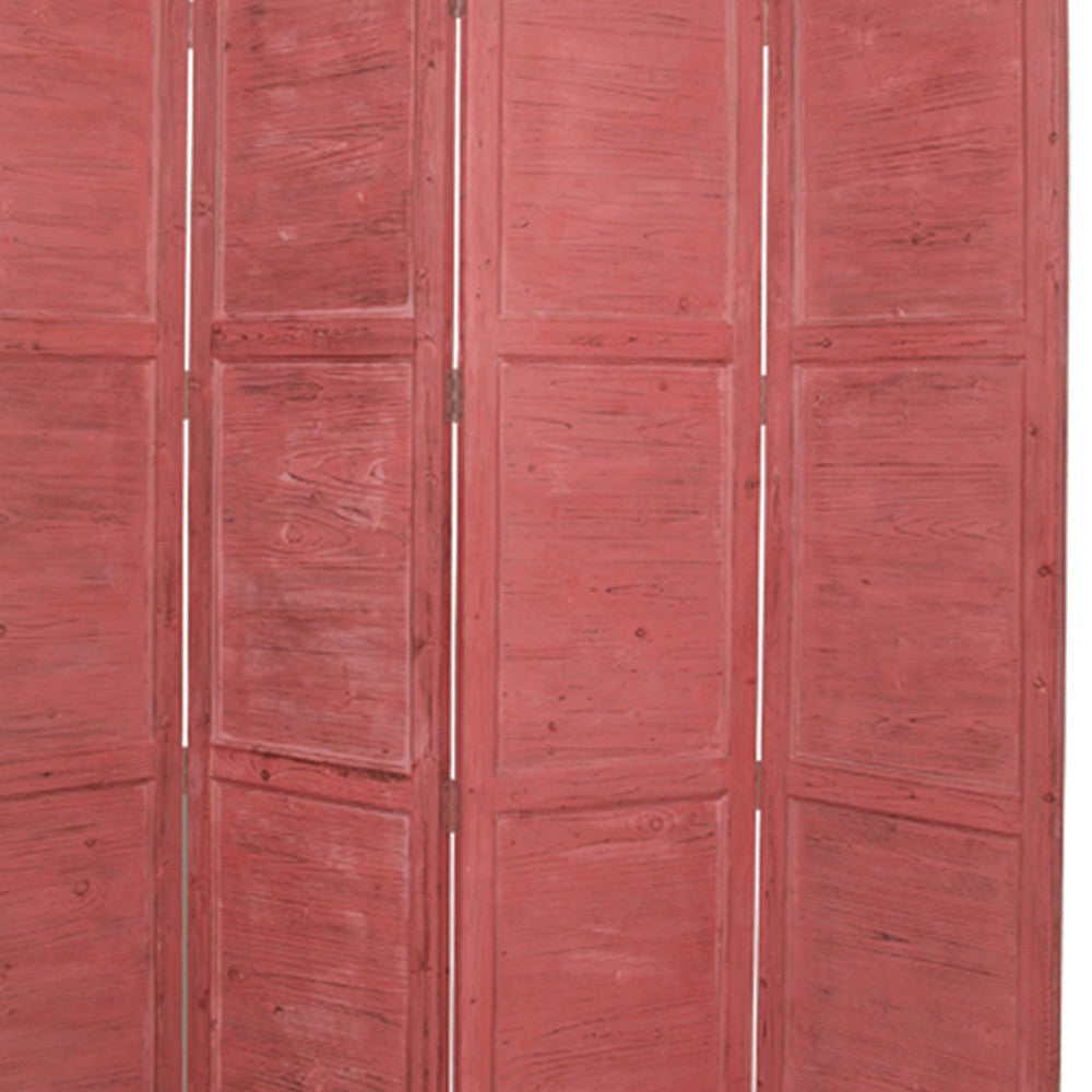 Wooden 4 Panel Foldable Floor Screen with Textured Panels Red BM26670