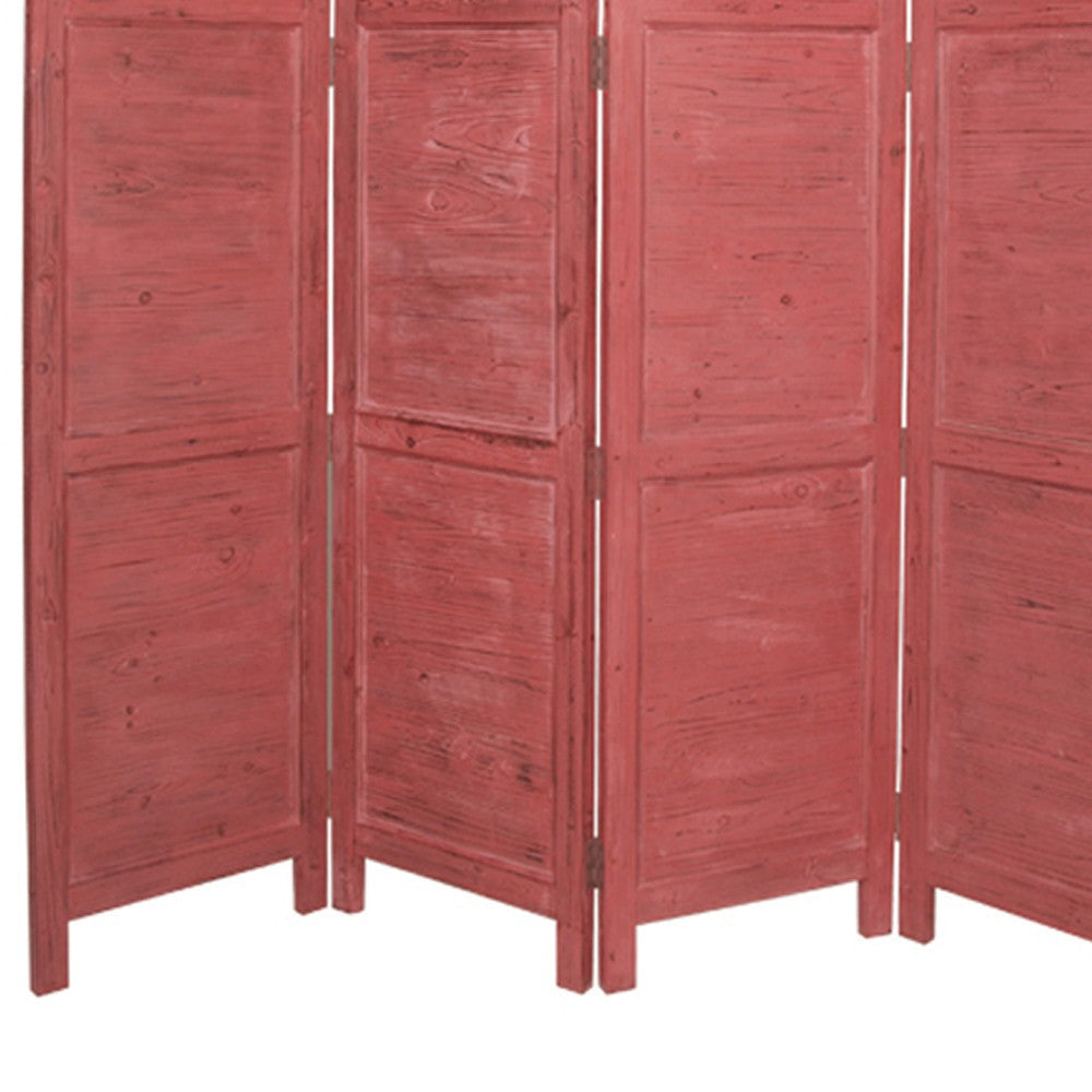Wooden 4 Panel Foldable Floor Screen with Textured Panels Red BM26670