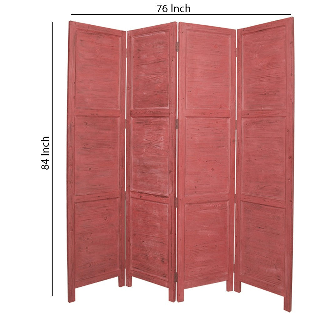 Wooden 4 Panel Foldable Floor Screen with Textured Panels Red BM26670