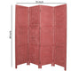 Wooden 4 Panel Foldable Floor Screen with Textured Panels Red BM26670