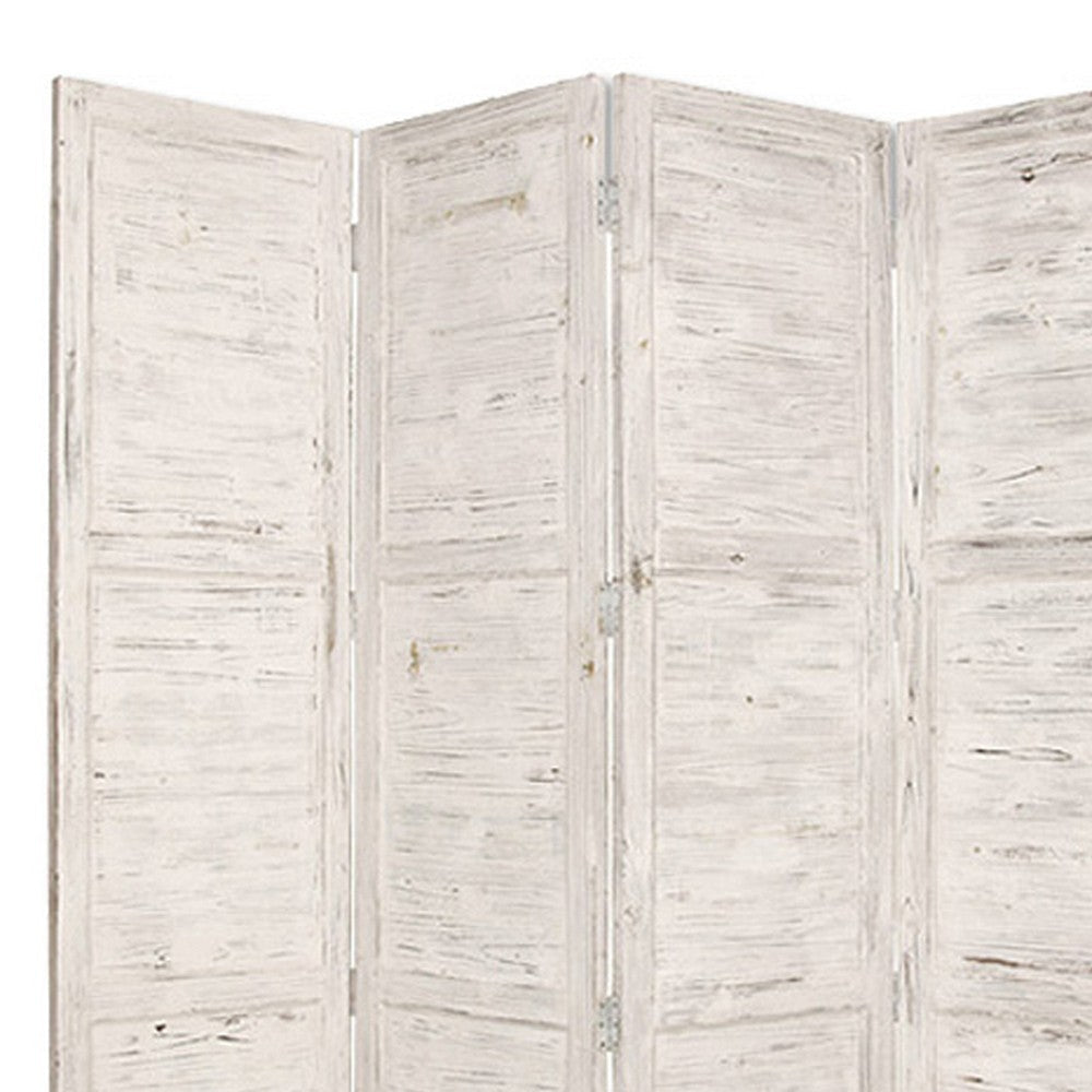 Wooden 4 Panel Foldable Floor Screen with Textured Panels White BM26671