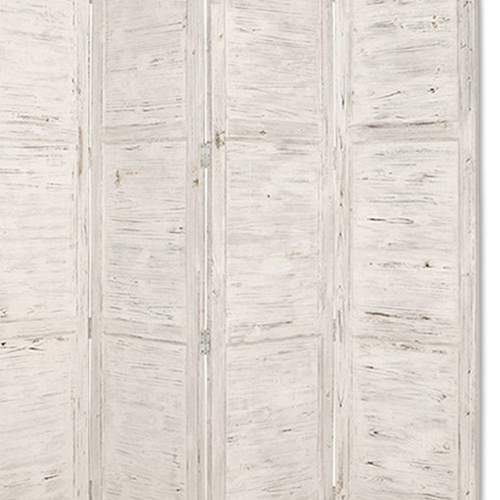 Wooden 4 Panel Foldable Floor Screen with Textured Panels White BM26671