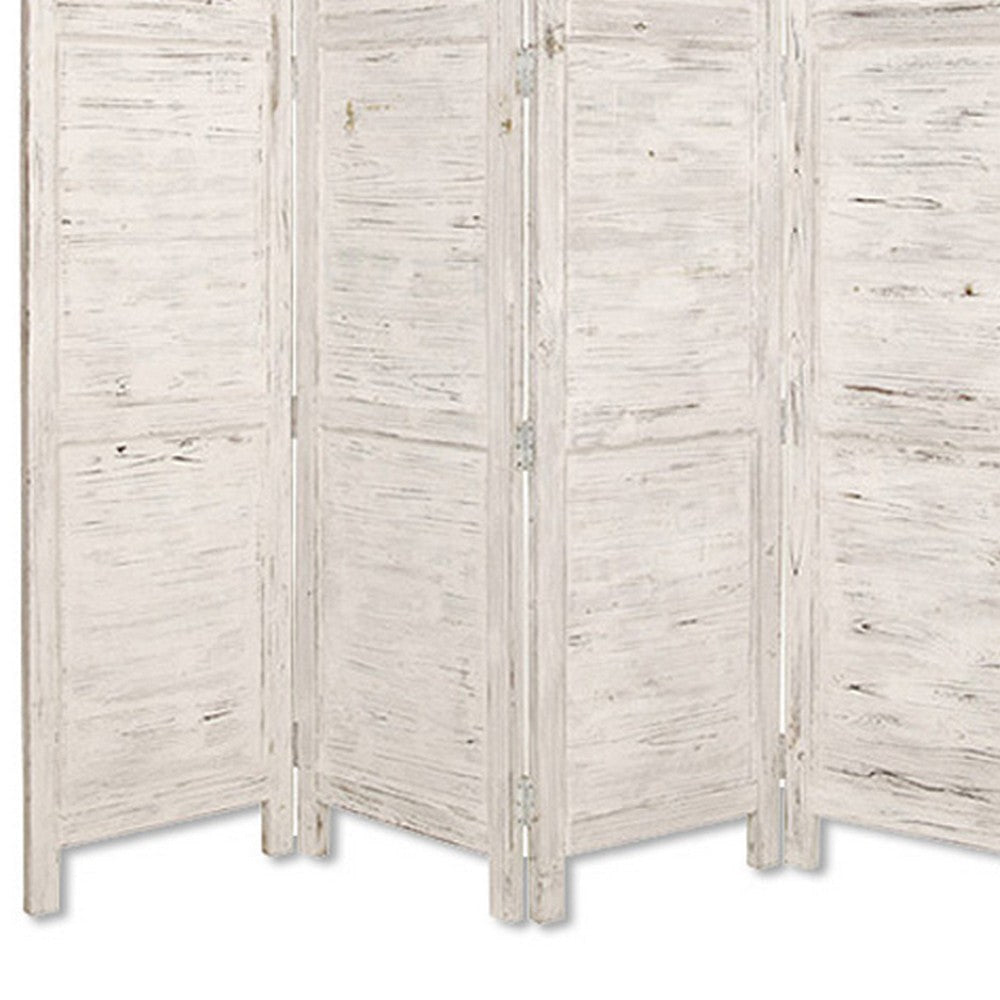 Wooden 4 Panel Foldable Floor Screen with Textured Panels White BM26671