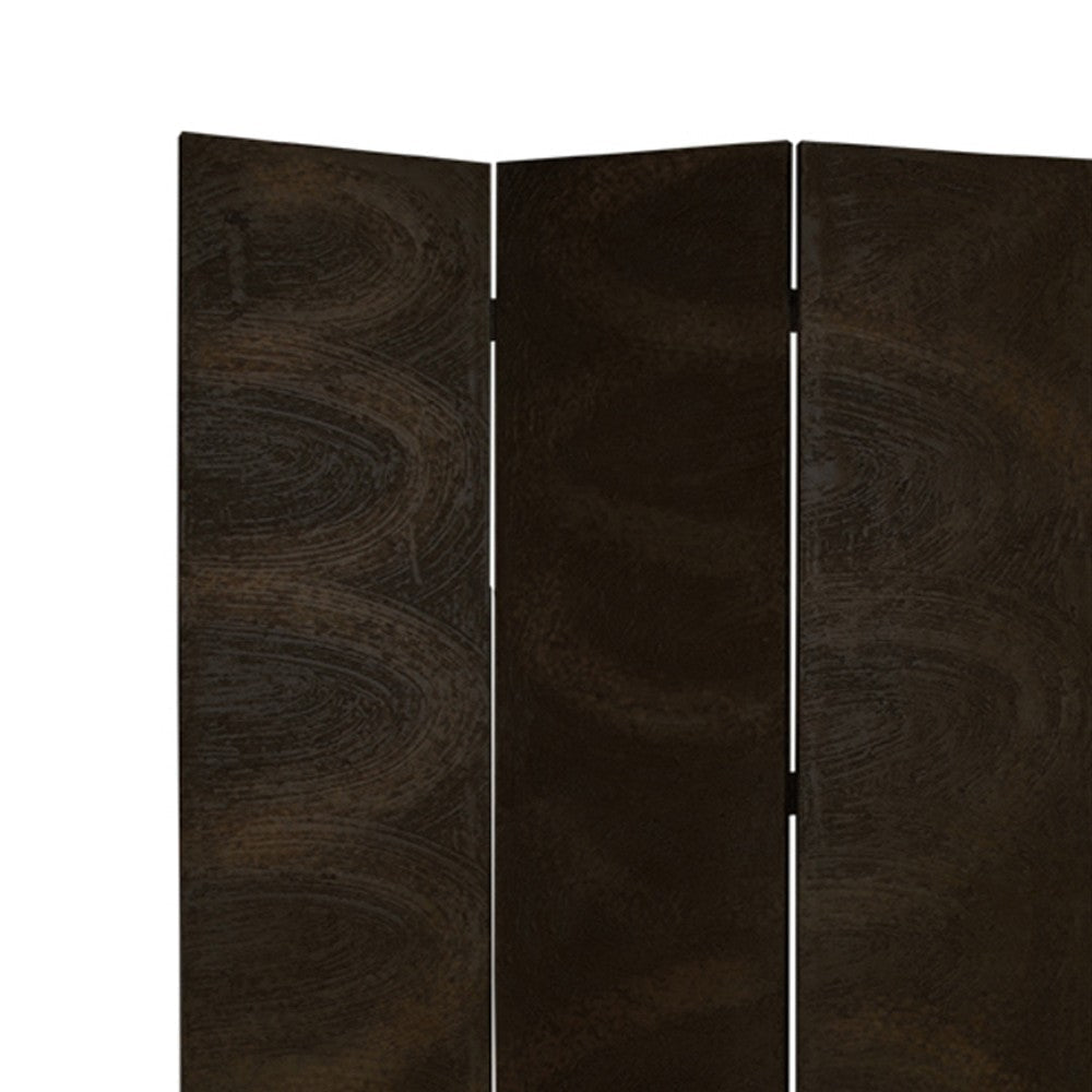 Foldable 3 Panel Canvas Room Divider with Swirl Details Dark Brown BM26687