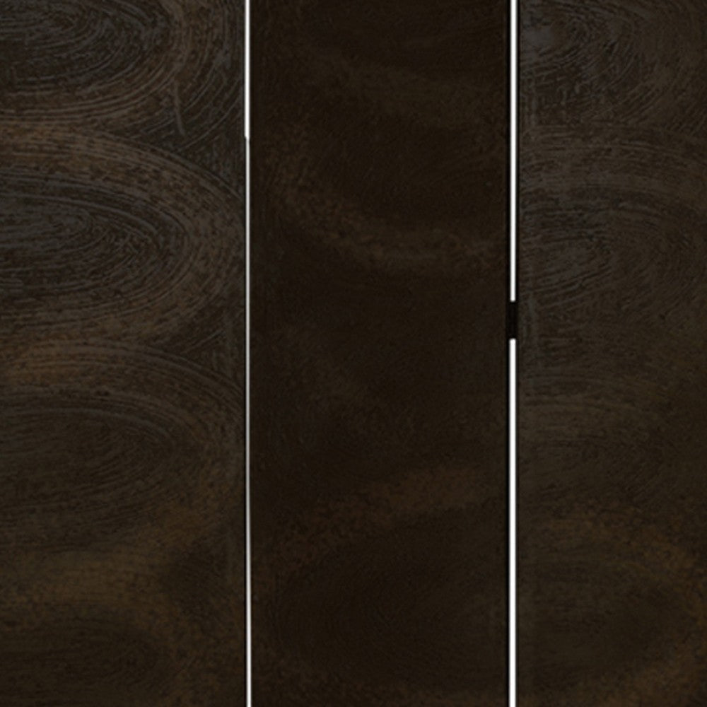 Foldable 3 Panel Canvas Room Divider with Swirl Details Dark Brown BM26687