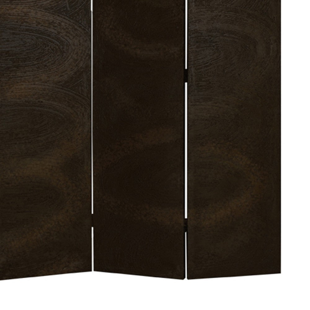 Foldable 3 Panel Canvas Room Divider with Swirl Details Dark Brown BM26687
