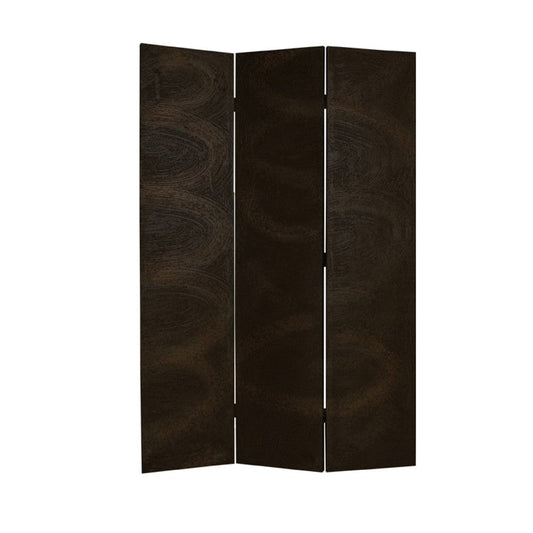 Foldable 3 Panel Canvas Room Divider with Swirl Details, Dark Brown