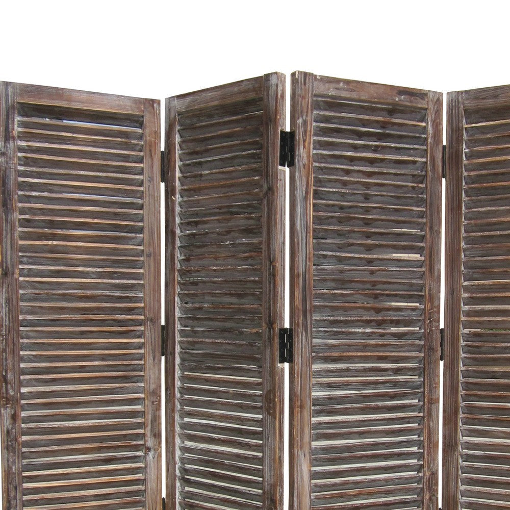 4 Panel Room Divider with Shutter Design Weathered Brown BM26692