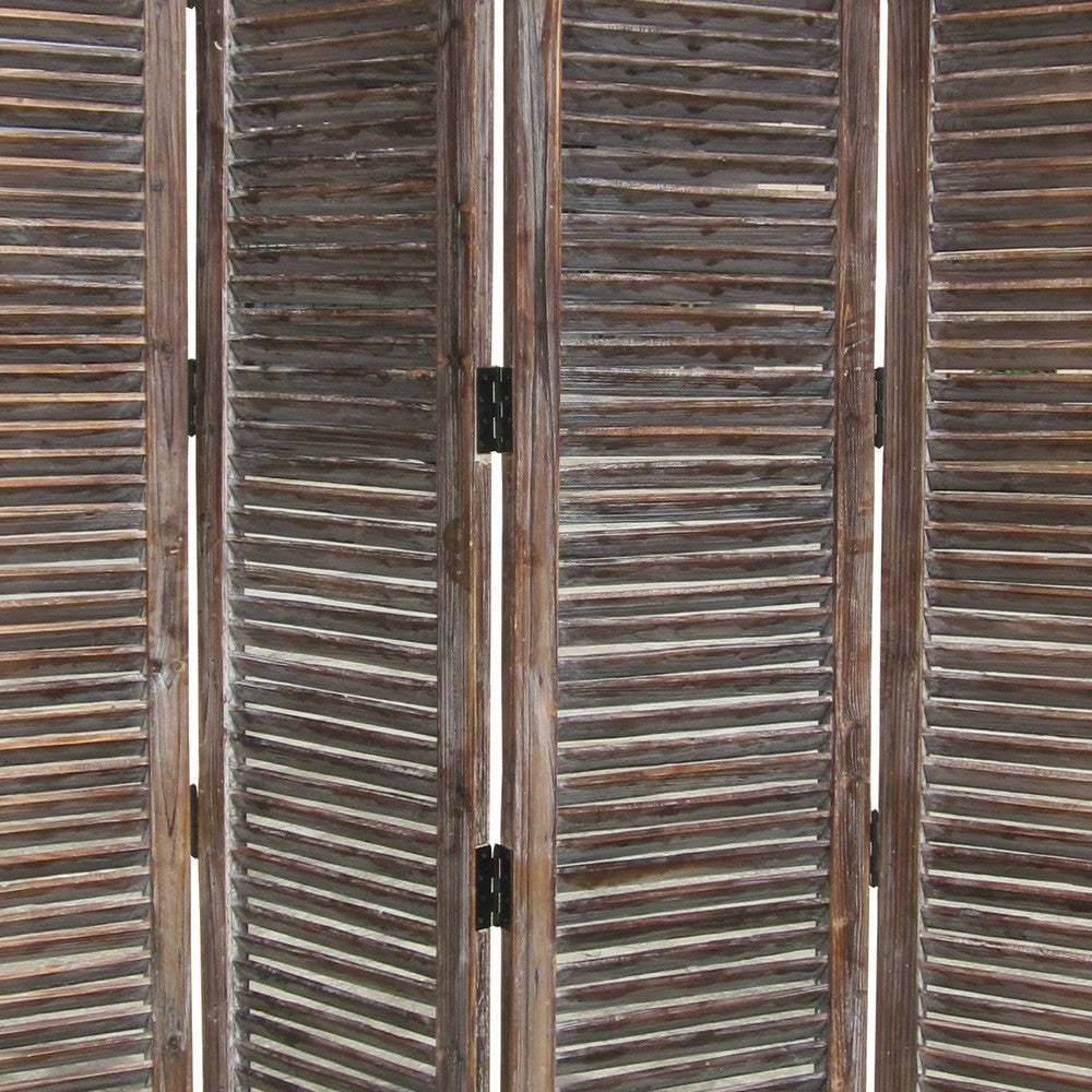 4 Panel Room Divider with Shutter Design Weathered Brown BM26692