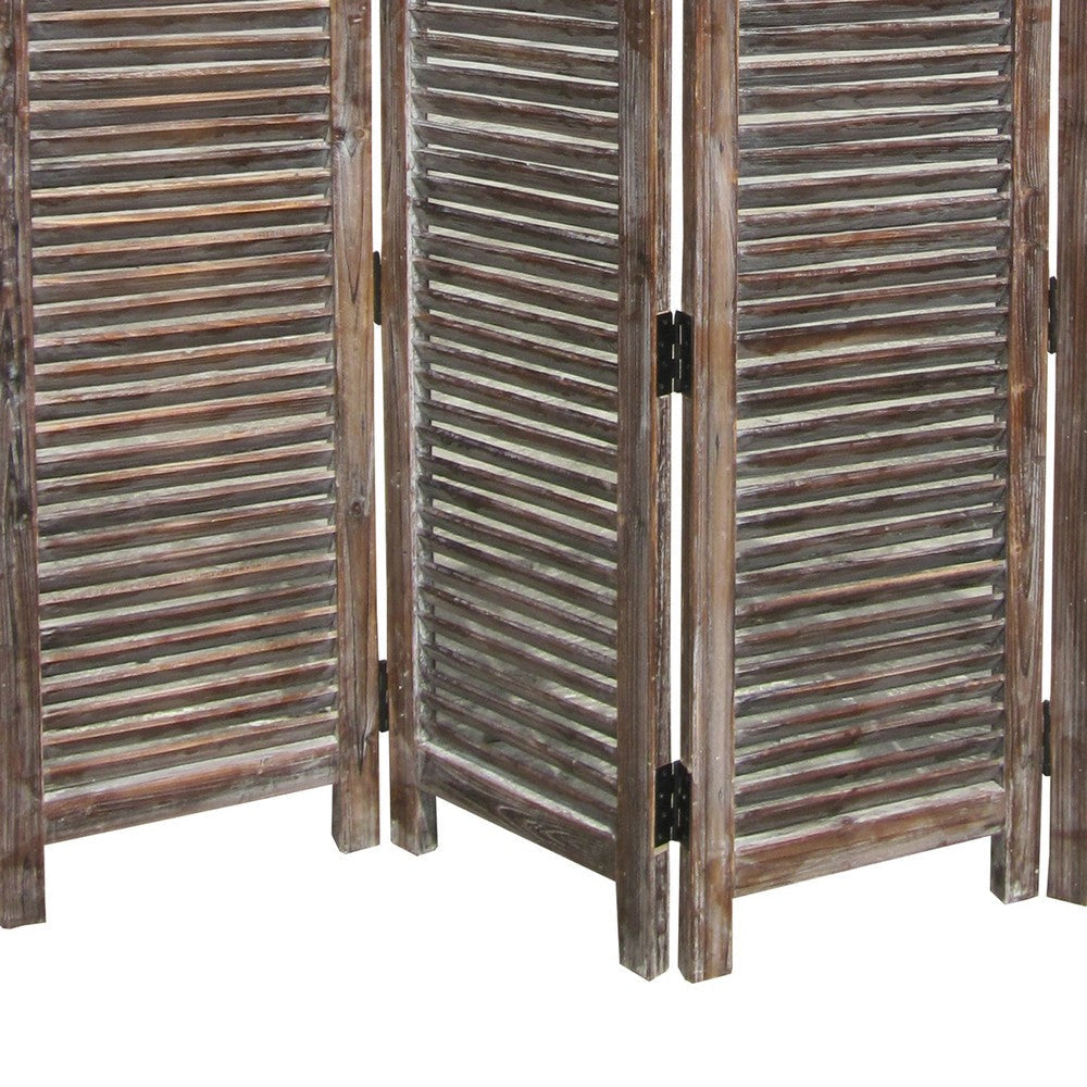 4 Panel Room Divider with Shutter Design Weathered Brown BM26692