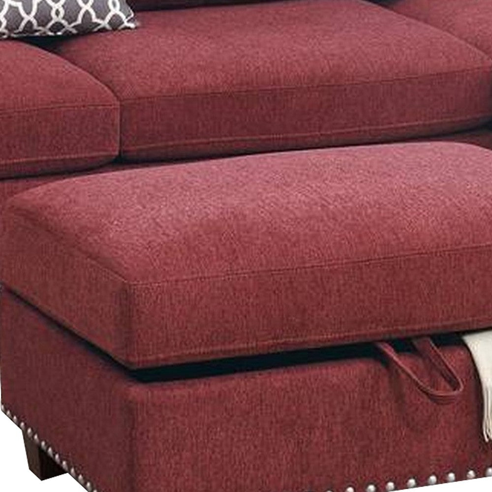 3 Piece Sectional Sofa with Reversible Chaise and Ottoman Red BM268870