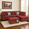 3 Piece Sectional Sofa with Reversible Chaise and Ottoman, Red