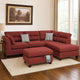 3 Piece Sectional Sofa with Reversible Chaise and Ottoman, Red