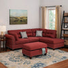 3 Piece Sectional Sofa with Reversible Chaise and Ottoman, Red