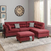 3 Piece Sectional Sofa with Reversible Chaise and Ottoman, Red