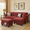 3 Piece Sectional Sofa with Reversible Chaise and Ottoman, Red