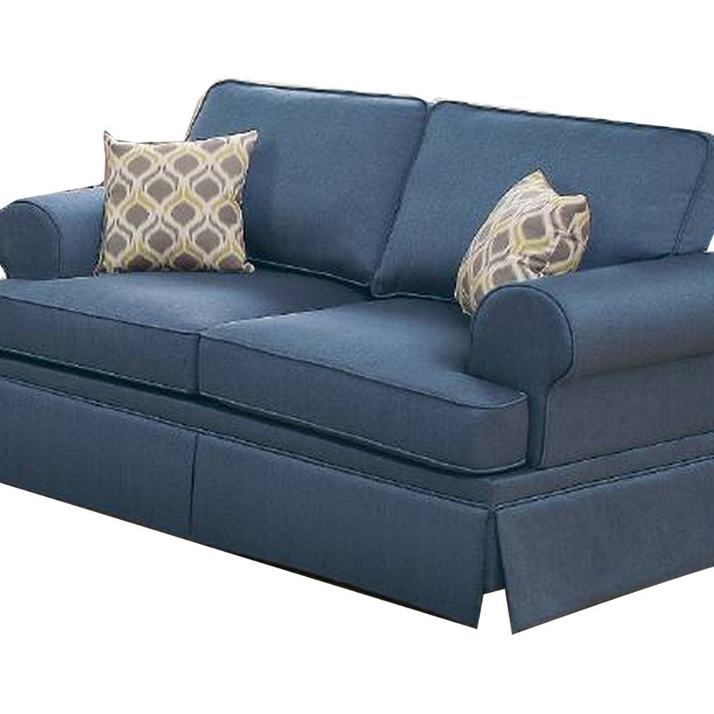 2 Piece Sofa and Loveseat Set with Rolled Arms Blue By Casagear Home BM268874