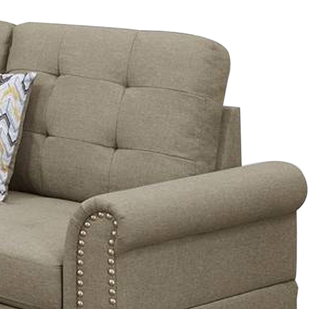 3 Piece Sectional Sofa with Ottoman and Tufted Details Beige