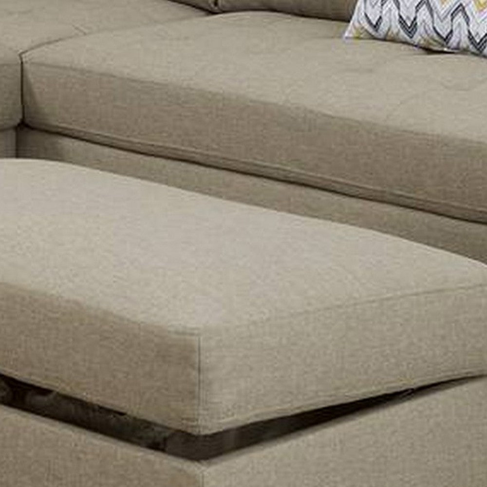 3 Piece Sectional Sofa with Ottoman and Tufted Details Beige