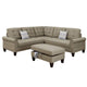3 Piece Sectional Sofa with Ottoman and Tufted Details, Beige