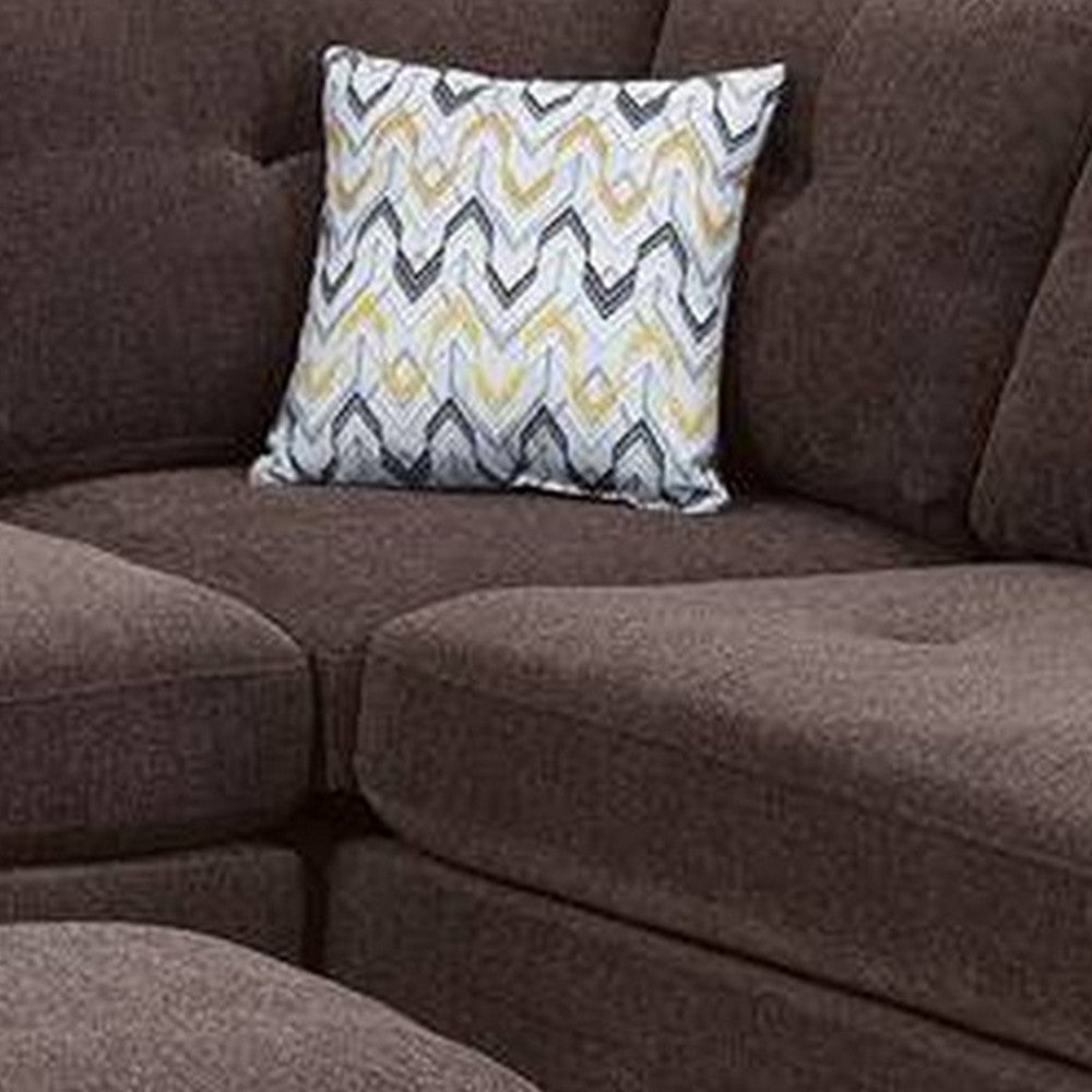 3 Piece Sectional Sofa with Ottoman and Tufted Details Dark Brown