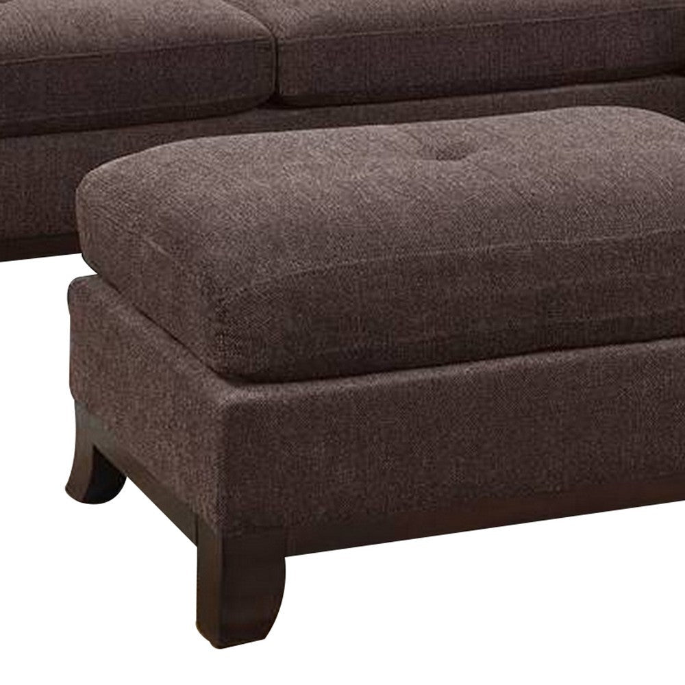 3 Piece Sectional Sofa with Ottoman and Tufted Details Dark Brown