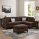 3 Piece Sectional Sofa with Ottoman and Tufted Details, Dark Brown