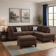 3 Piece Sectional Sofa with Ottoman and Tufted Details, Dark Brown