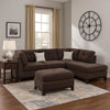 3 Piece Sectional Sofa with Ottoman and Tufted Details, Dark Brown
