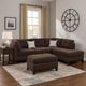 3 Piece Sectional Sofa with Ottoman and Tufted Details, Dark Brown
