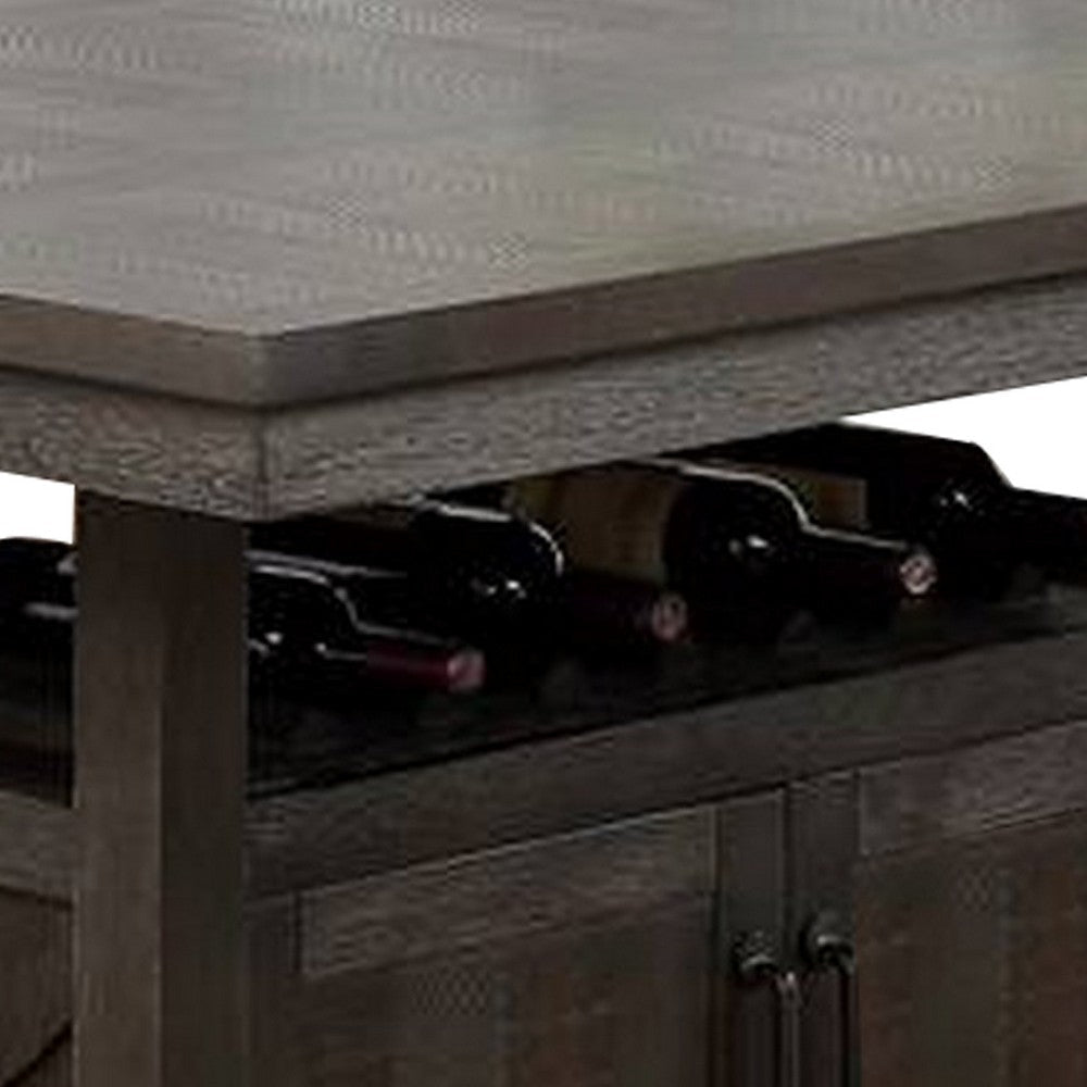 Wooden Counter Height Table with Cabinet and Butterfly Leaf Gray BM268883