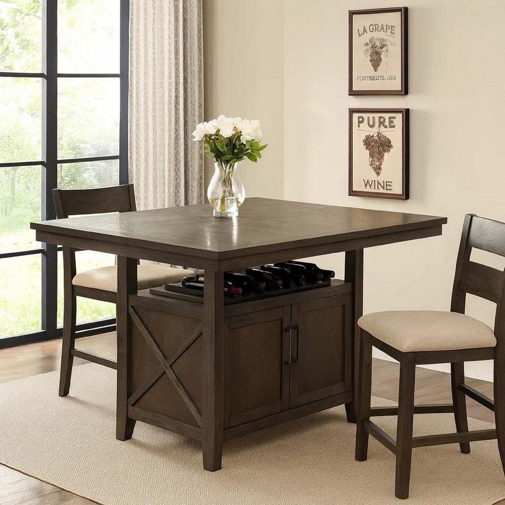 Wooden Counter Height Table with Cabinet and Butterfly Leaf, Gray