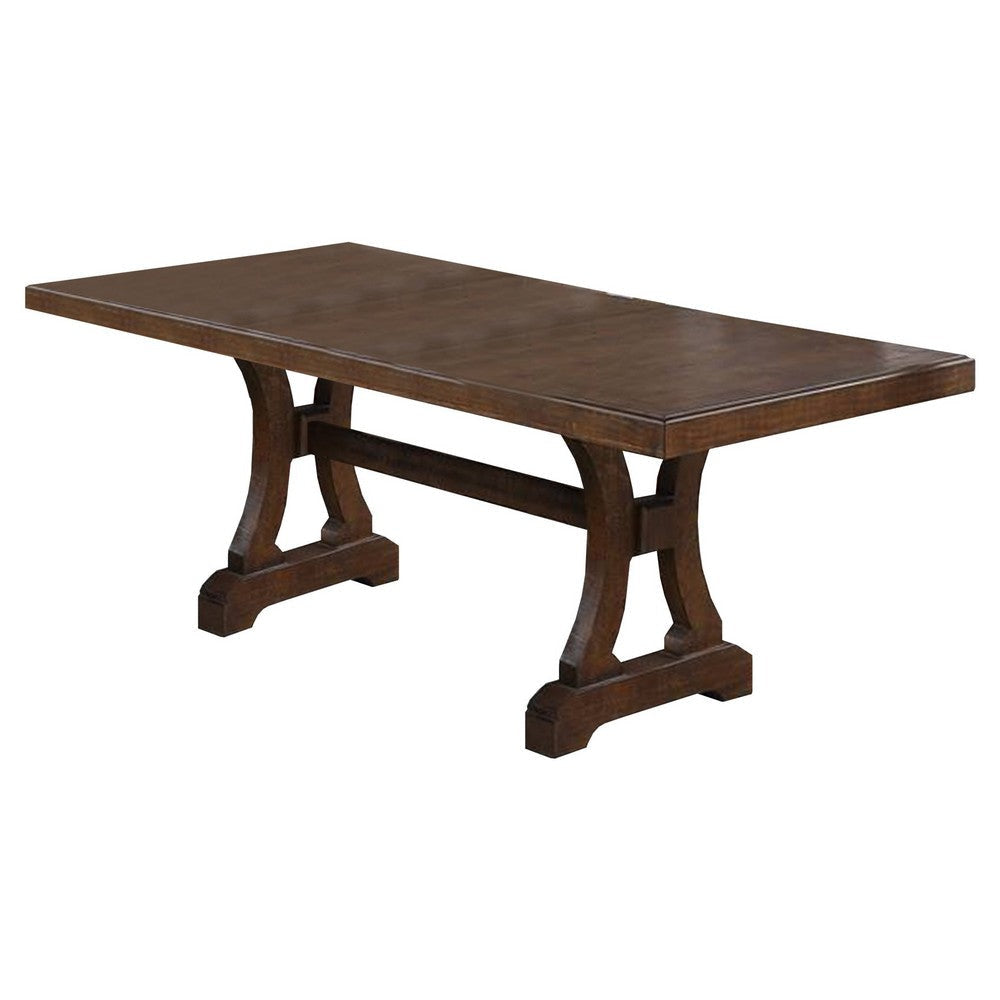 Dining Table with Trestle Base and Extension Leaf, Brown By Casagear Home