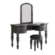 Vivian 3 Piece Vanity Set | Carved Mirror | Turned Legs | Gray