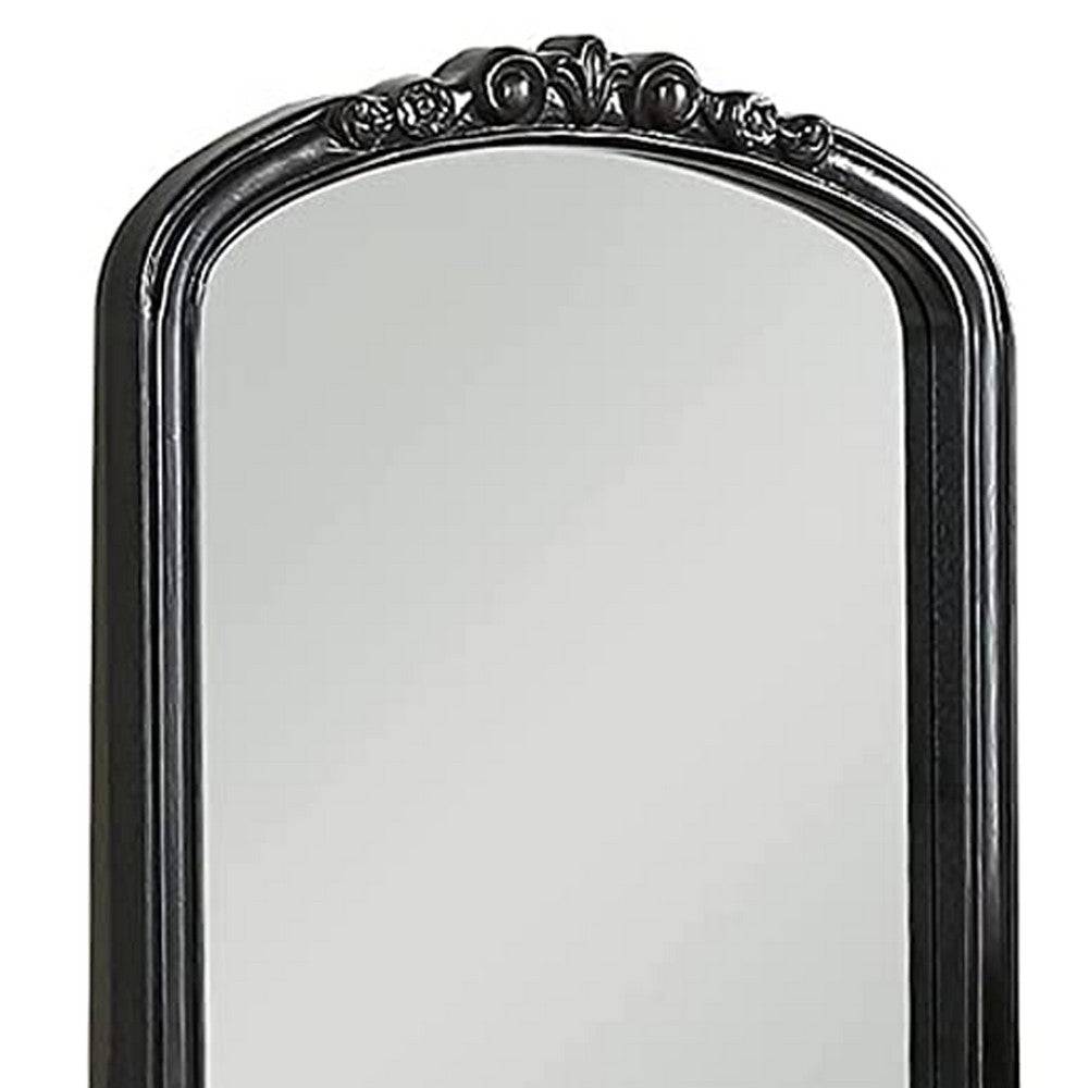 3 Piece Vanity Set with Carved Mirror and Turned Legs Black By Casagear Home BM268888