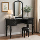 Vivian 3 Piece Vanity Set | Carved Mirror | Turned Legs | Black