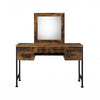 Vanity Desk with 4 Drawers and Square Mirror Brown and Black By Casagear Home BM268893