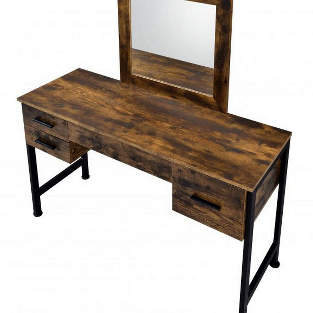 Vivian Vanity Desk | 4 Drawers | Square Mirror | Brown & Black BM268893